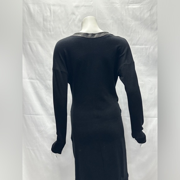 PI Black Long Sleeved Leather Trimmed Sweater Dress Size Medium - Picture 5 of 12